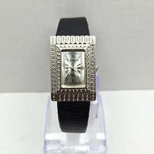 Womens Vintage Le Baron Marcasite Tank Watch Silver Tone Black New Battery
